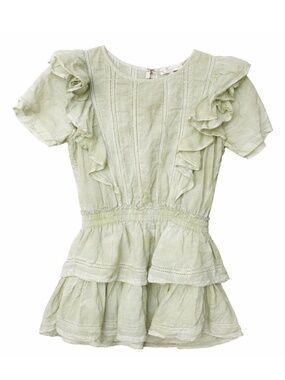 LoveShackFancy Swiss Dot Ruffle Dress Small Sage Cottagecore Puff Sleeve